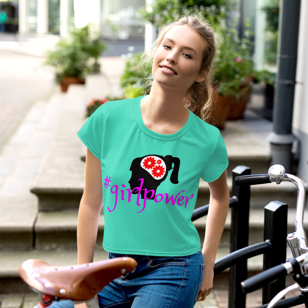 Army Green #girlpower Cropped Tees. Girls' Hashtag Art Crop Top. WickedYo.